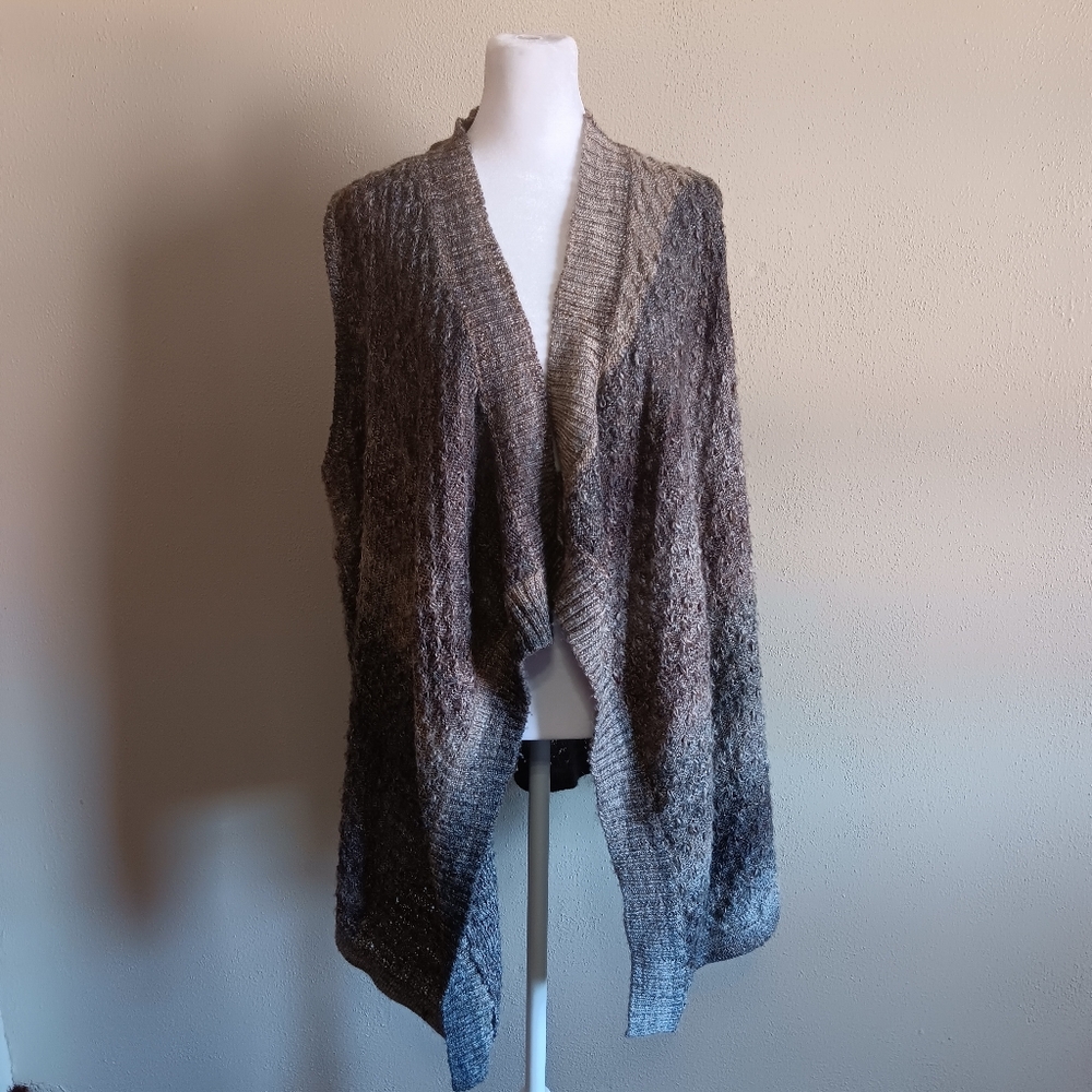 Boho Fall Neutral Casual Poncho Cardigan Wrap Sweater Knit Layers Cato XL Office - Picture 9 of 9